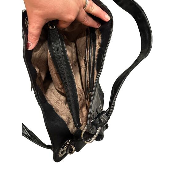 B. Makowsky Leather Hobo Black Alice Satchel with Metal Chains - Picture 6 of 6